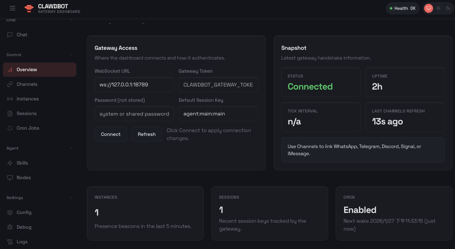 OpenClaw Gateway-Dashboard — Vorschau